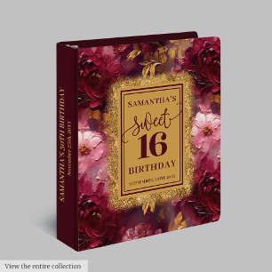 Elegant Blush Burgundy Gold Sweet 16 Scrapbook 3 Ring Binder