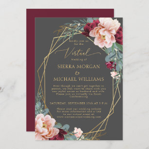 Elegant Blush Burgundy Gray Gold Virtual Wedding Invitation