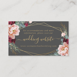 Elegant Blush Burgundy Gray Gold Wedding Website Enclosure Card