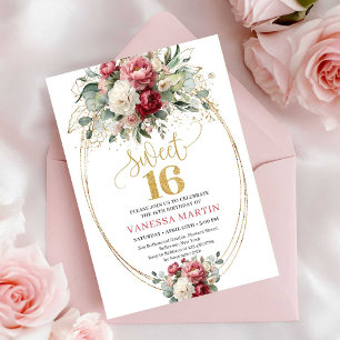 Elegant Blush Burgundy Greenery Sweet 16 Birthday  Invitation