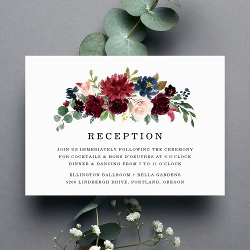 Elegant Blush Burgundy Navy Floral Reception Card