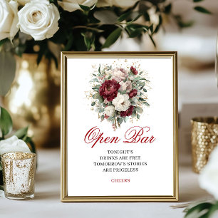 Elegant Blush Burgundy Open Bar 8x10 Sign