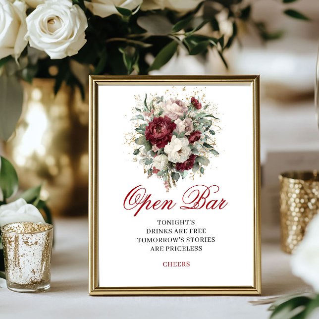 Elegant Blush Burgundy Open Bar 8x10 Sign (Elegant Blush Burgundy Open Bar 8x10 Sign)