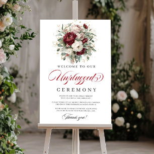 Elegant Blush Burgundy Unplugged Ceremony Sign