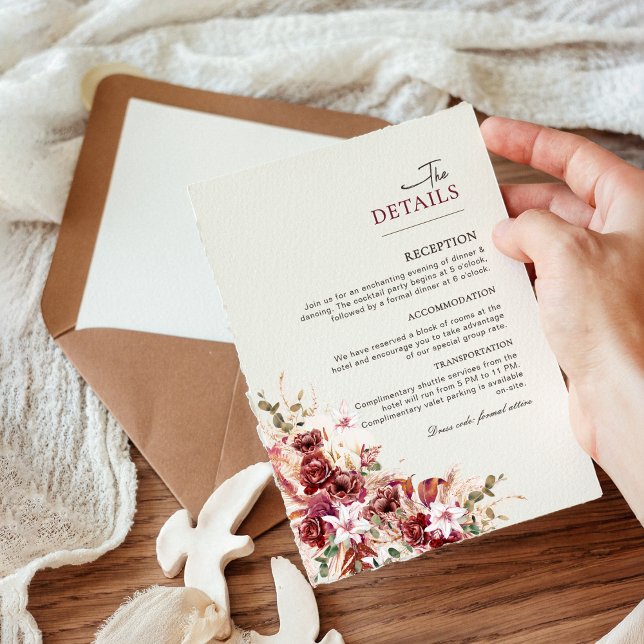 Elegant Blush & Burgundy Wedding Information Card (Creator Uploaded)