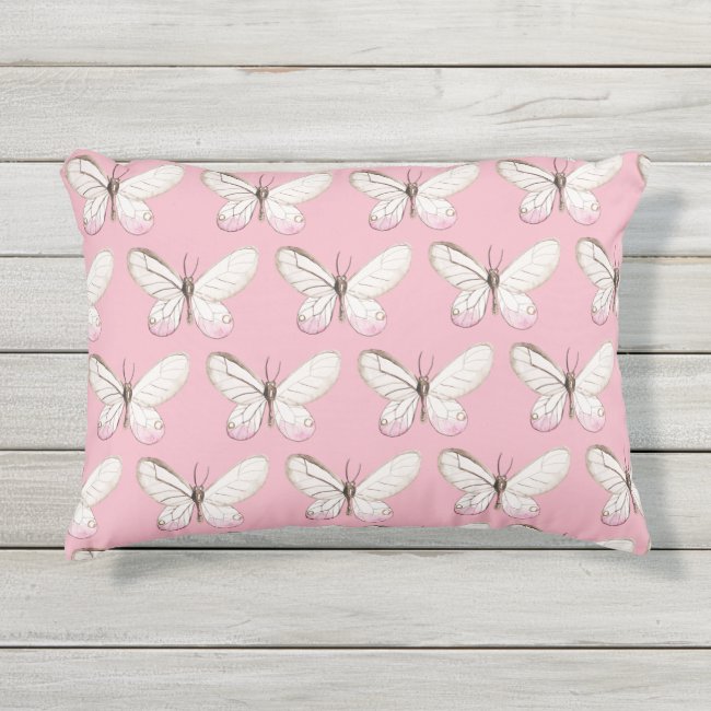 Elegant Blush Butterflies Pattern Outdoor Pillow