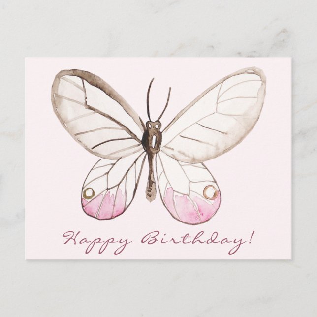 Elegant Blush Butterfly Birthday Postcard (Front)