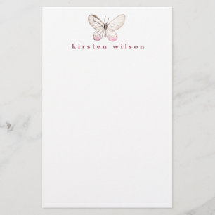 Elegant Blush Butterfly Personalized Stationery