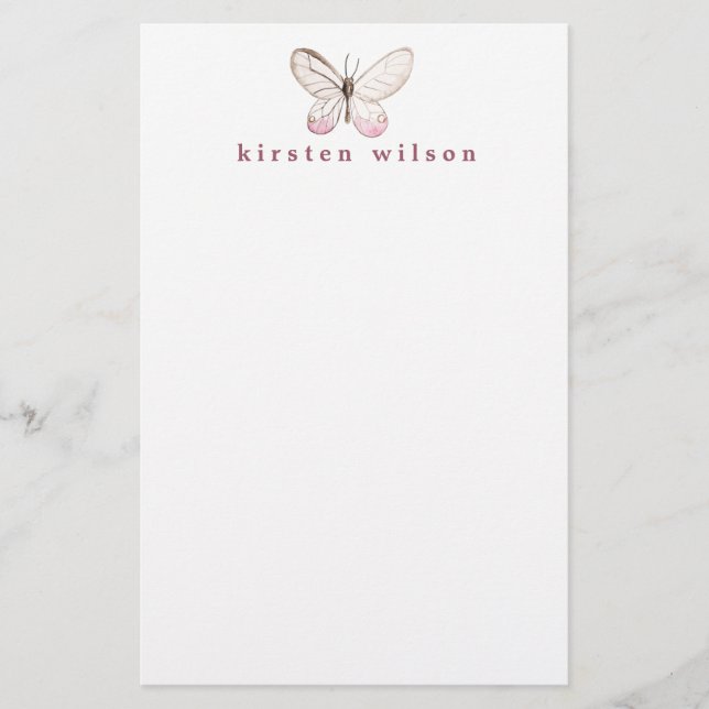 Elegant Blush Butterfly Personalized  Stationery (Front)