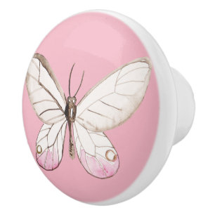 Elegant Blush Butterfly Pink Ceramic Knob