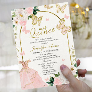 Elegant Blush Butterfly Spanish Quinceañera Invitation