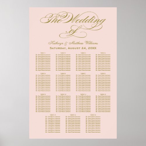 Elegant Blush Calligraphy Wedding Seating Chart