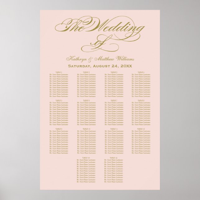 Elegant Blush Calligraphy Wedding Seating Chart (Front)