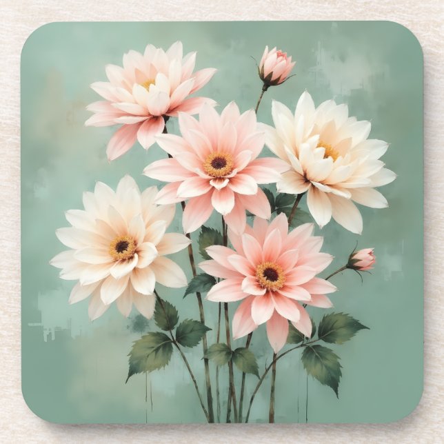 Elegant Blush Chrysanthemum Art Beverage Coaster (Front)