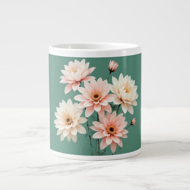 Elegant Blush Chrysanthemum Art Giant Coffee Mug (Front)