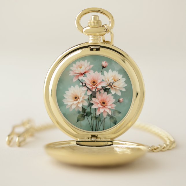 Elegant Blush Chrysanthemum Art Pocket Watch (Inside)
