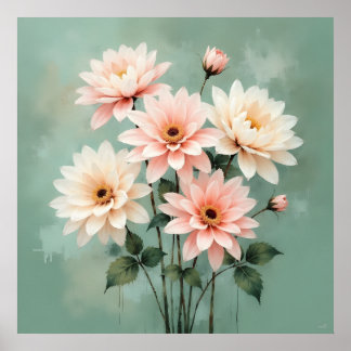 Elegant Blush Chrysanthemum Art Poster
