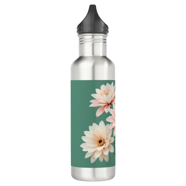 Elegant Blush Chrysanthemum Art Stainless Steel Water Bottle (Left)