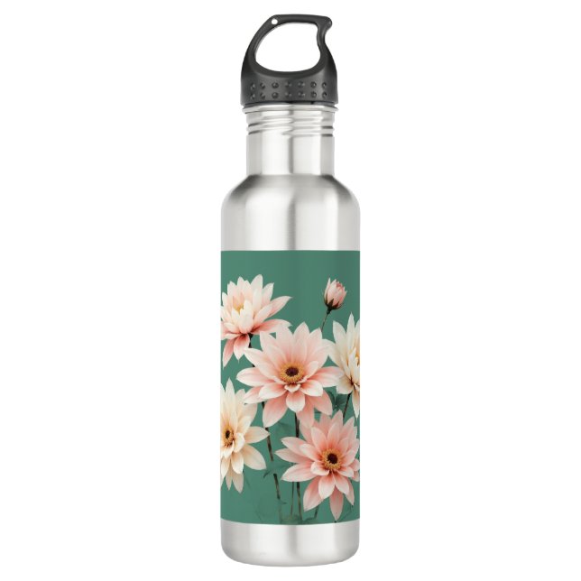 Elegant Blush Chrysanthemum Art Stainless Steel Water Bottle (Front)