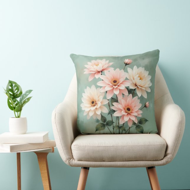 Elegant Blush Chrysanthemum Art Throw Pillow (Chair)