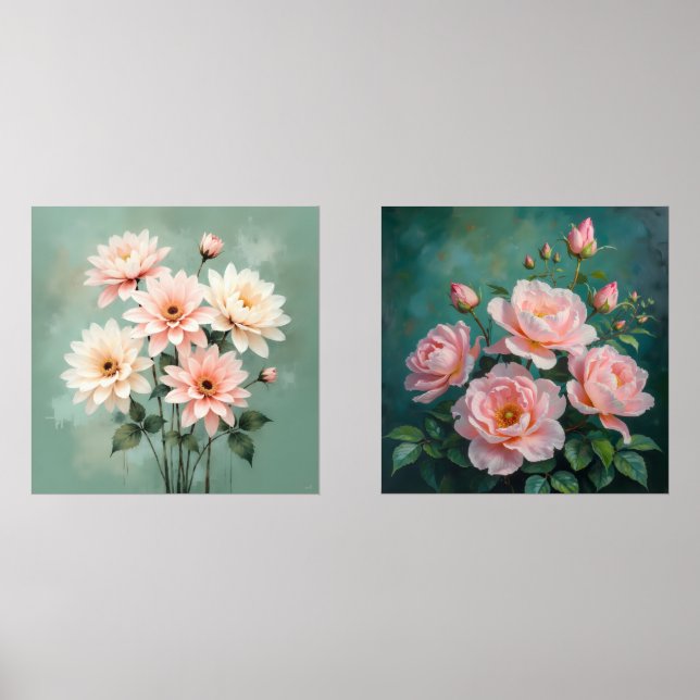 Elegant Blush Chrysanthemum Art Wall Art Sets (Front)