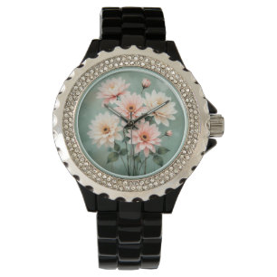 Elegant Blush Chrysanthemum Art Watch