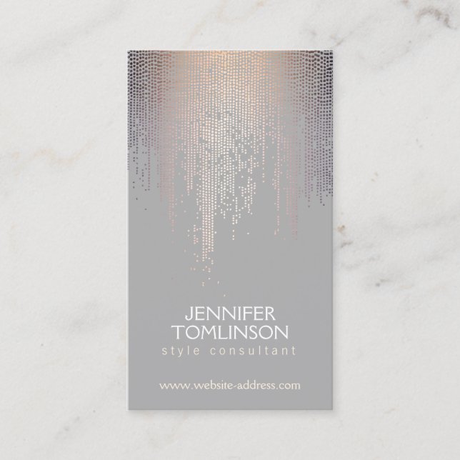 Elegant Blush Confetti Rain Pattern Gray Business Card (Front)