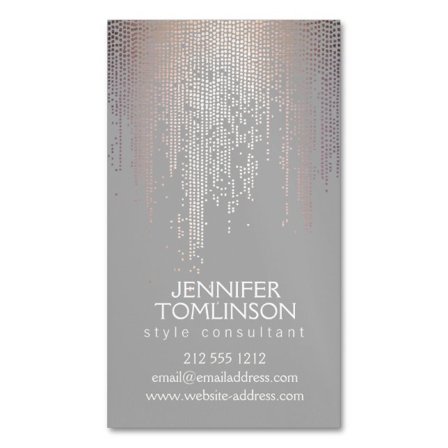Elegant Blush Confetti Rain Pattern Gray Magnetic Business Card (Front Vertical)