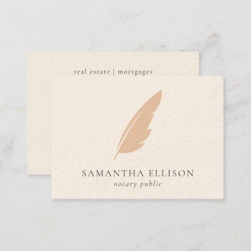 Elegant Blush Cream Feather Quill Notary Lawyer Business Card