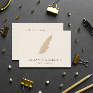 Elegant Blush Cream Feather Quill Notary QR code Business Card