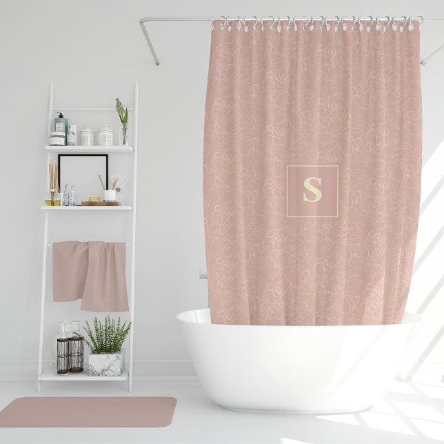 Elegant Blush Cream Gold Floral Monogram Shower Curtain (Creator Uploaded)