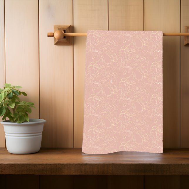 Elegant Blush Cream Gold Floral Pattern Kitchen Towel (Creator Uploaded)