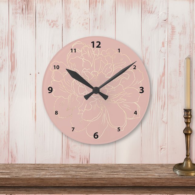 Elegant Blush Cream Gold Floral Round Clock (Creator Uploaded)