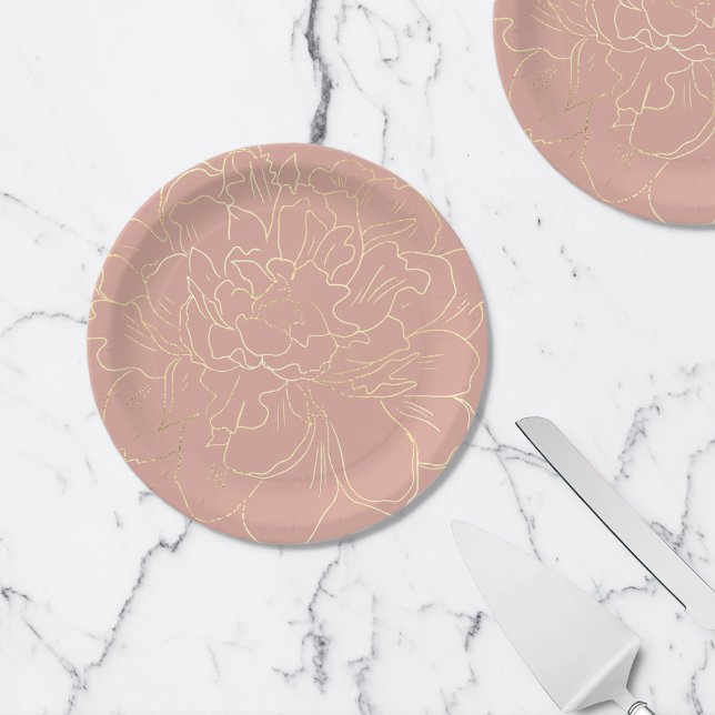 Elegant Blush Cream Large Gold Floral Paper Plates (Creator Uploaded)