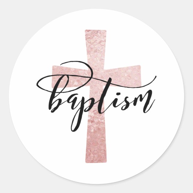Elegant Blush Cross Baptism Favor Stickers (Front)