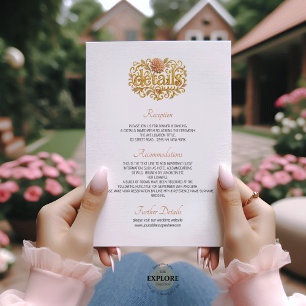 Elegant Blush Dahlias Golden Script Wedding Enclosure Card