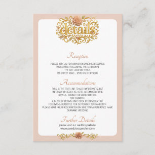 Elegant Blush Dahlias Golden Script Wedding Enclosure Card