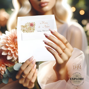 Elegant Blush Dahlias Golden Script Wedding Envelope Liner