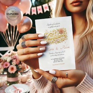 Elegant Blush Dahlias Golden Script Wedding Invitation