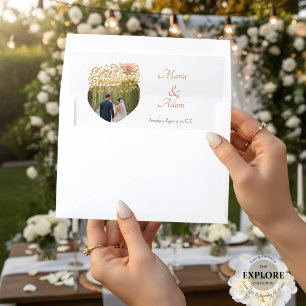 Elegant Blush Dahlias Golden Script Wedding Photo Envelope Liner