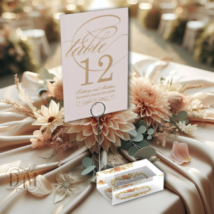 Elegant Blush Dahlias Golden Script Wedding Place Card Holder
