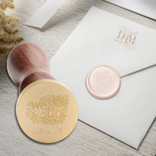 Elegant Blush Dahlias Golden Script Wedding WE DO Wax Seal Stamp