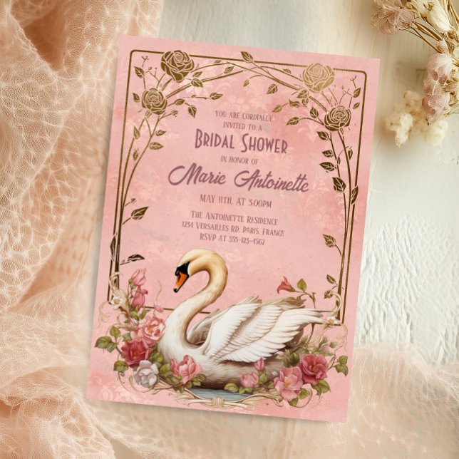 Elegant Blush Damask Rococo Bridal Shower Invitation (Creator Uploaded)