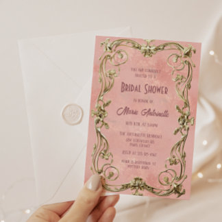 Elegant Blush Damask Rococo Bridal Shower Invitation