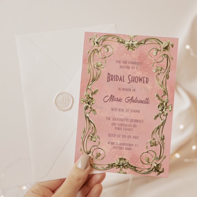 Elegant Blush Damask Rococo Bridal Shower Invitation (Creator Uploaded)