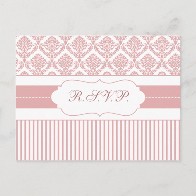 Elegant Blush Damask Stylish Modern Wedding Invitation Postcard (Front)