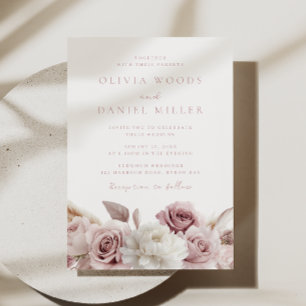 Elegant Blush & Dusty Pink Roses Wedding Invitation