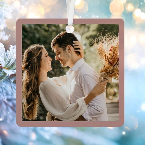 Elegant Blush Dusty Rose Couple Wedding Photo Metal Ornament