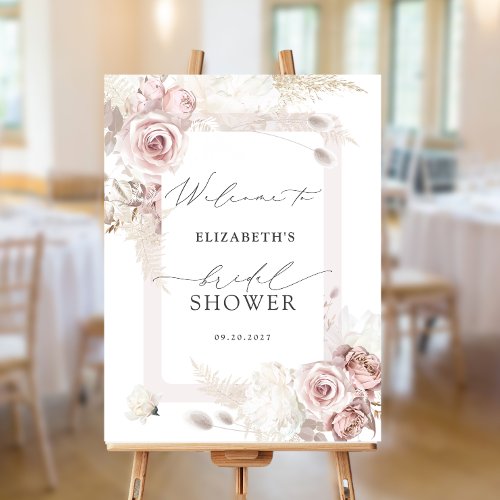 Elegant Blush Dusty Rose Floral Bridal Welcome Foam Board