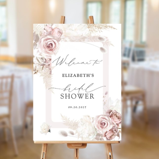 Elegant Blush Dusty Rose Floral Bridal Welcome Foam Board (Creator Uploaded)